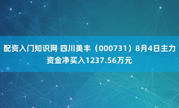 配资入门知识网 四川美丰（000731）8月4日主力资金净买入1237.56万元